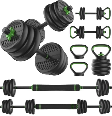 Tunturi Hantel- und Kurzhanteln Vinyl - Hantelset 20 kg - Hantelstange mit Gewichten - Langhantelset - Schraubverschluss 30 mm - Rutschfester Griff