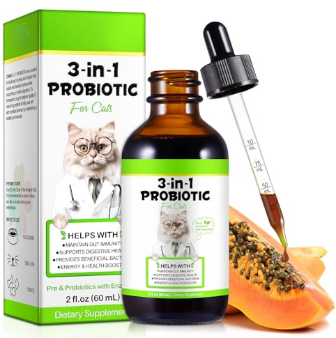 Probiotic for Cats, 3-in-1 Probiotics for Cats with Digestive Enzymes & Prebiotics, Supports Gut Health, Itchy Skin Relief, Allergies & Immunity, 60ml for All Ages