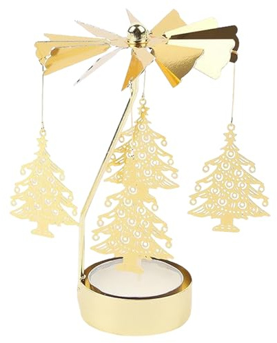 SHUOHONG Portacandele Girevole Rotante Natalizio in Metallo, Porta Candele Tealights, Porta Candele da Tavolo, Portacandele da Tavolo, Candele Decorative per Natale Compleanno Matrimonio (T)