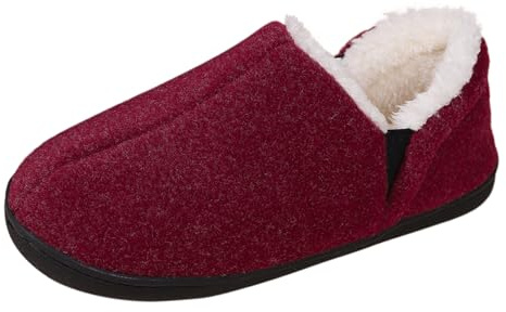 Zapatillas de estar por casa para mujer, con aislamiento de felpa para invierno, color liso, fondo plano, zapatillas de algodón con punta cerrada, Vino, 39 EU