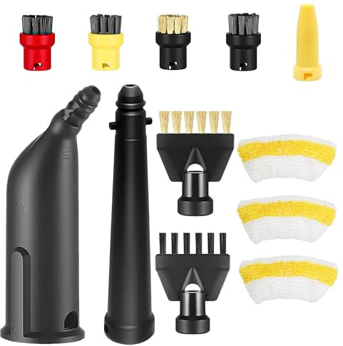 BUCOMTU Set di 12 accessori per pulitore a vapore per modelli per Kärcher Easyfix SC1, SC2, SC3 e SC4, comprendente spazzola rotonda, spazzola piatta, ugello e panno in microfibra