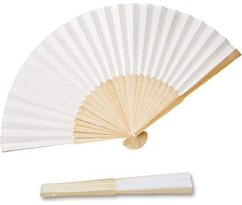 OLILLY - 50 x Ventagli di carta Bianca e Bambù per Matrimoni (Bianco, 50 ventagli)