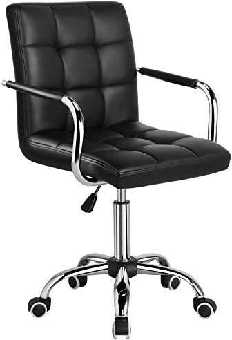 Yaheetech Silla de Oficina con Ruedas Giratorias Silla de Ordenador Ajustable en Altura con Asiento Acolchado Giratorio Silla de Escritorio de Polipiel Carga MAX 120Kg con Respaldo Negro