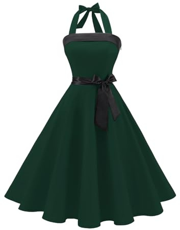Timormode Robe Rétro Vintage Femme Année 40 50 60 Robe de Cocktail Rockabilly Décolleté 10212Dark Green S