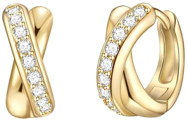 Rafaela Donata Damen Creolen aus 925/- Sterling Silber gelbvergoldet mit Zirkonia - Silbercreolen Gelbgold Klappcreolen