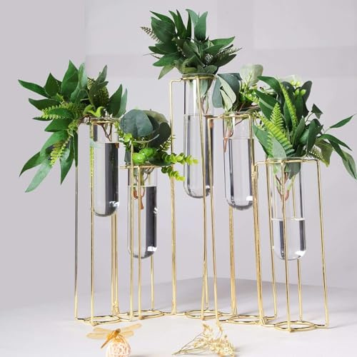 Efavormart Set of 5-12 Conjoined Geometric Metal Flower Vase Racks Hydroponic Test Tube Vases for Wedding Table Decoration