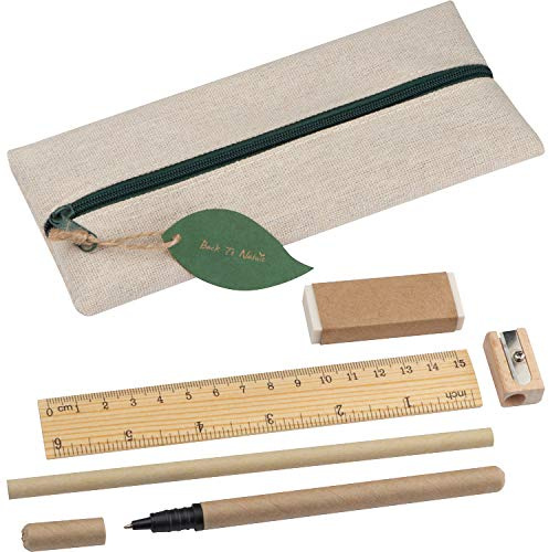 Schreibset Nature mit Lineal, Radiergummi, Spitzer, Bleistift und Rollerball