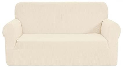SAMSTEX Stylish Sofa Cover Stretch 1-Piece Sofa Slipcovers High Stretch Sofa Cover 2 Seater Thick Soft Loveseat Sofa Protector Machine Washable Non Slip Couch Covers (2 Seater, Beige)