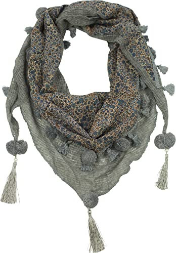 fashionchimp Damenschal mit Zier-Quasten und Muster-Mix Stickerei, Fransen-Schal, Dreieck-Tuch (Pattern-Grau)