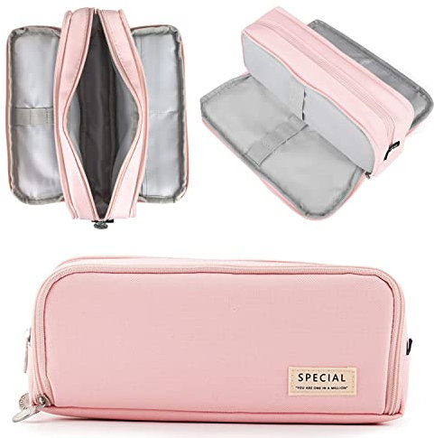 Astuccio rosa 3 scomparti, idee regalo Originale, per natale bambini, Grande Capacità, Borsa dei Trucchi, per scuola media ragazzi Adulto Adolescente