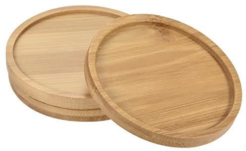 PATIKIL Plant Pot Saucer, 3 Pack 4 Inch OD Bamboo Round Flower Drip Tray for Indoors