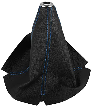 X AUTOHAUX Car Shift Boot Cover Universal Leather Black with Blue Line | Gear Shift Knob Boot Dust Cover, Faux Leather, for most manual and automatic transmission cars