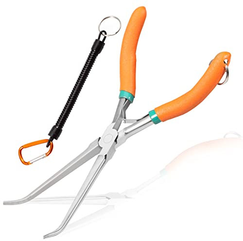 LEONTOOL Pince à bec long de 17,8 cm, pince à bec extra long courbé avec mâchoire dentelée, cordon incurvé, pince à bijoux pour les espaces étroits difficiles à atteindre