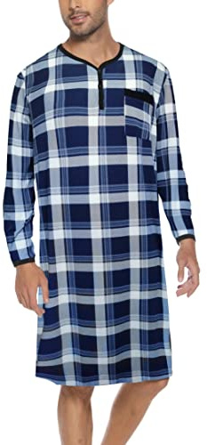 Chemise de Nuit Homme Pyjama Manches Longues Manches Courtes Hauts de Pyjama Homme Tee-Shirt Long Col Rond avec Boutons Vêtements d'Intérieur T-Shirt Grande Taille Douce Confortable