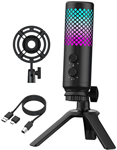 ELLENNE MICROFONO RGB USB CON CONDENSATORE PER PC, PS5 E MAC - SUPPORTO ANTIURTO - FILTRO ANTIPOP - GAMING, STREAMING, PODCAST, TWITCH, YOUTUBE, DISCORD - ZRD12