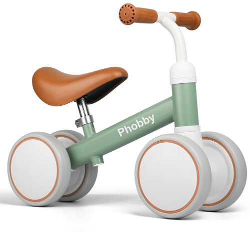 Phobby Baby Balance Bike for 1 2 Years Old Boys Girls, 4 Wheels Toddler Bike with Adjustable Seat, 12-24 Months Kids First Birthday Toy Gift