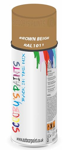 SCOOBYS PAINTS BACK IN THE MIX RAL1011 Brown beige 400ML Aerosol Spray Paint RAL Colour Can Gloss Shinny Finish DIY Indoor/Outdoor Wood Plastic Metal Heat Resistant Steel