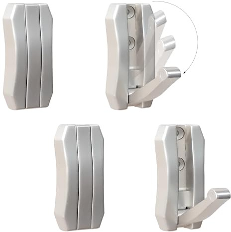 XSGTZMJ 4PCS Foldable Wall Hooks, Spring Loaded Flip Down Hooks, Retractable Wall Mounted Hooks for Hanging Coats, Scarves, Hats, Bathrobes, Keys, Bags (Silver)