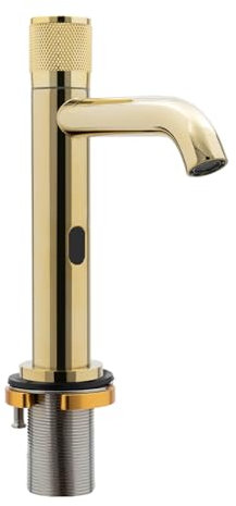 Robinet Infrarouge,Robinet Lavabo Automatique à Infrarouge Mitigeur Automatique Lave Main à Capteur Infrarouge Acier Inoxydable 304 Tuyaux Nylon Pour Nombreux Types lavabos(Or)