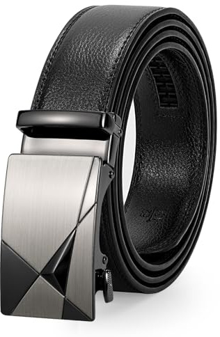 JASGOOD Men Ratchet Belt Leather Ratchet Adjustable Belt 3.5cm Wide with Automatic Buckle for Men Jeans Suits,Black
