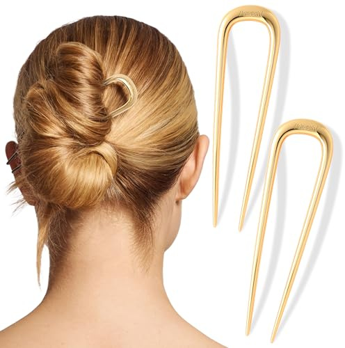 Kitsch French Hair Pin for Women 2pcs - Gold | Elegant & Durable Metal Hair Fork for Updos, Chignon, Bun & Twist Hairstyles, Secure Hold All Day, Comfortable Fit