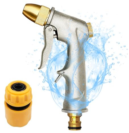 Garten Handbrause Messing mit Klempneranschluss - Hochdruck-Zinklegierung Handbrause Verstellbarer Wasserdurchfluss, Spritzpistole Metall für Garten Bewässerung, Autowaschanlagen