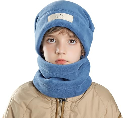 AYPOW Invierno Set de Bufanda Gorro para Niños 8-15 Años, Sombreros Térmico Calentador Cuello con Forro de Lana Gruesa Niños Niñas, Conjunto de Accesorios de Invierno para Actividades al Aire Libre
