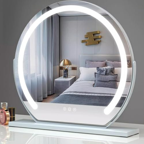 BSTSEL Hollywood Vanity Mirror with Adjustable LED Lights, 60cm Large Round Lighted Tabletop Makeup Mirror with USB Output Port, Smart Touch Screen Control for Dressing Table Bedroom (60cm diameters)