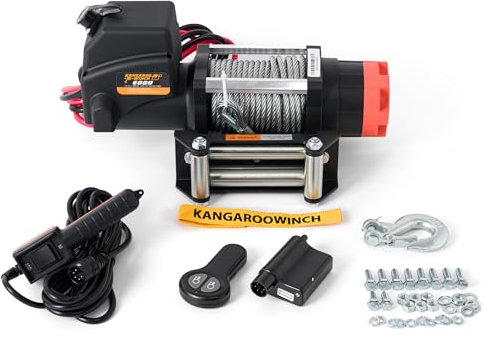 KANGAROO WINCH Elektrische Seilwinde 24V - 6000 LBS / 2722 kg Zugkraft - Ideal für ATV, Quad und Offroad Einsätze - Robuste Konstruktion - Inklusive Stahlseil und Funkfernbedienung (K6000)