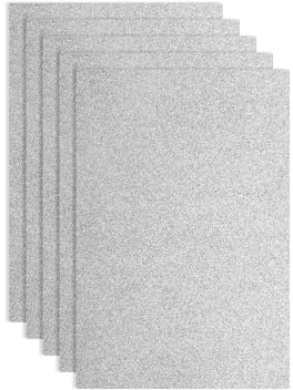 QUARKZMAN 5 stycken silver glitter skumplattor, 8 x 12 tum självhäftande EVA-skumplattor tunt skumpapper för pyssel, gör-det-själv-projekt, undervisning, scrapbooking (1,5 mm tjock)