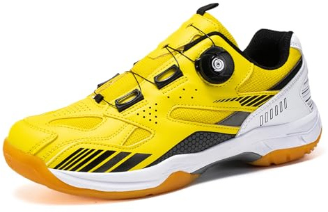 Sekiueo Badmintonskor Lättviktsbordtennis pickleballskor för män kvinnor All Court Sneakers Non-Marking Non-Slip,Yellow,45 EU