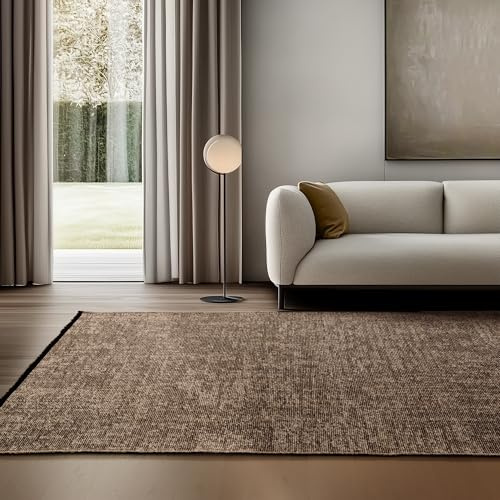 SIMPEX Tappeto in Cotone Chenille Marrone 120x170 cm Lavabile, Stile Boho, Antiscivolo e Morbido, Pelo Corto, Monocromatico Mélange, Per Soggiorno, Camera, Ufficio e Cucina