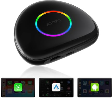 ATOTOOUT boîtier CarPlay IA – Android Auto et CarPlay sans Fil, 8 Go+128 Go boîtier Voiture Streaming avec 4G, Wi-FI, Double Bluetooth, USB, GPS intégré, Assistant IA, Extension Via microSD, OTA, CB6