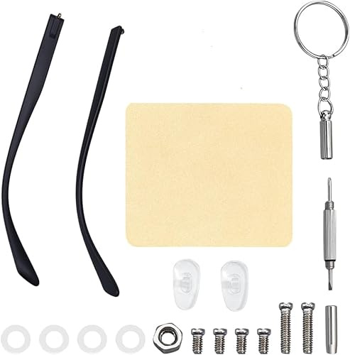 WADORN 1 paire de Branches de Lunettes de Rechange, Kit de Réparation de Lunettes Ensemble de Branches de Remplacement Universelles pour Branches Noires Accessoires avec Tissu Vis Plaquette Nasale
