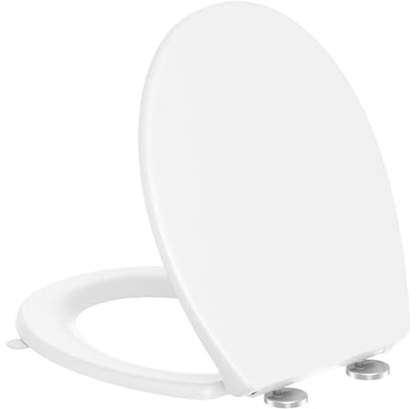 SREWOHS PRO Tapa WC, Asiento de Inodoro de Cierre Suave en Forma de O con Liberación Rápida para una Fácil Limpieza, Tapa de Vater con Cierre Suave, Tapa de WC Duroplast, Blanco, 44,6 x 37,2 CM