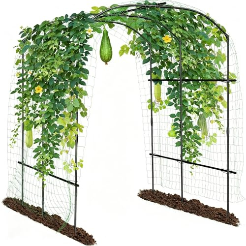 RBFGYIOP Arco da Giardino per Piante Rampicanti, 220x190x180 cm, Traliccio Metallico con Rete per Zucche, Cetrioli, Viti e Fiori, Decorazione Orto e Giardino
