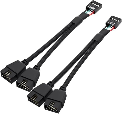 2 Pcs Cable Extensión USB 2.0 9 Pines, USB 2.0 Splitter Placa Base, Two Pin Plug USB Connector, Nylon Trenzado Blanco, Alta Velocidad Blindado 15cm