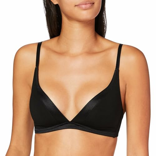 CALIDA Cate Triangel-mjuk bh med skal, dam, justerbara remmar, med satinskärm, bygellös, svart, 75C