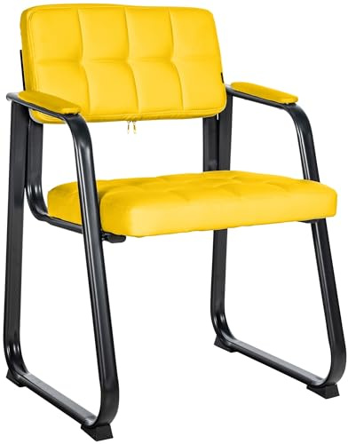 CLP Chaise Visiteur Canada B - Assise et Dossier Rembourré avec Revêtement en Similicuir - Chaise de Cuisine avec Accoudoirs - Piétement en Méta, Couleur:Jaune