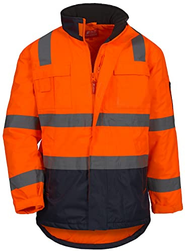 Nitras Herren Warnschutz Parka - wasser- & schmutzabweisend, mit abnehmbarer Kapuze in Warnorange Größe S