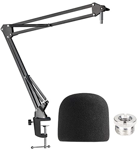 Microphone Boom Arm,Mic Boom Arm for Blue Yeti with Foam Windscreen, Suspension Boom Scissor Arm Stand with Pop Filter Cover for Blue Yeti Pro Microphone by SUNMON