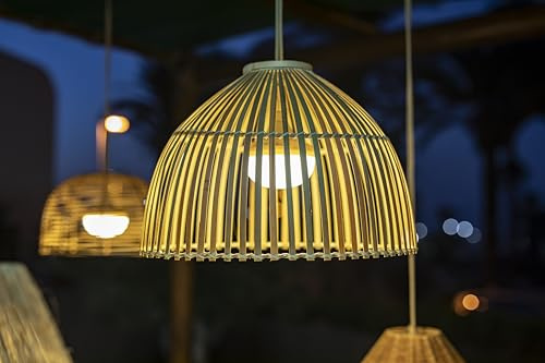 Reona – Garten-Hängeleuchte, LED, Rattan, 3 Intensitäten, wiederaufladbar, Ø 43,5 cm, naturfarben