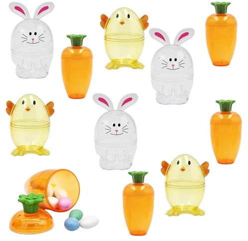 The Dreidel Company Fillable Easter Carrots, Bunny, and Chick 6-Pack Containers, Perfect Characters for Easter Egg Hunt, Basket Stuffers Filler, Surprise Carrot, Classroom Price Supplies, Party Favor
