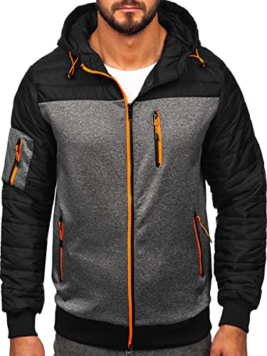 BOLF Hombre Chaqueta guateada de Entretiempo con Capucha Cierre de Cremallera Cuello alto Cazadora Ropa de Abrigo Plumas Bomber Fitness Outdoor Básico Estilo Deportivo Mix 4D4
