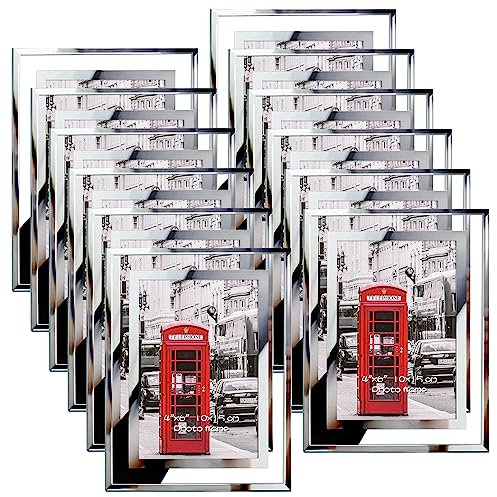 Schliersee 4x6 Glass Picture Frame Set of 12, Silver Mirrored Edge Multi 4 by 6 Frames for Tabletop Display