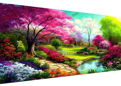 Hjjdiyes Dipingere con i numeri, per adulti, fiori, paesaggio, 80 x 40 cm, set fai da te per adulti, pittura con i numeri, XXL, fiori acquatici, dipinti a mano, kit oleoso, tela senza pieghe
