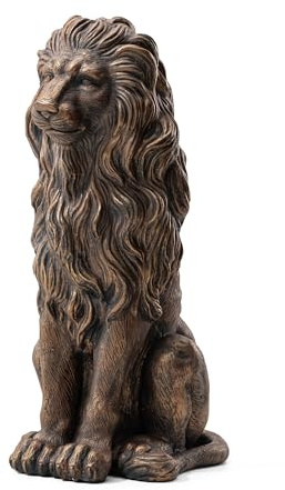 Glitzhome Guardian Sitting Lion Statue Regal Indoor and Outdoor Garden Sculpture for Home Entrance Porch and Yard, 27.75 H, Bronze