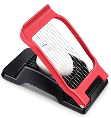 Egg Slicer for Hard Boiled Eggs, Stainless Steel Wire, Multipurpose Heavy Duty Aluminium Egg Cutter for Egg, Salads, Sandwiches, Strawberries, Mushrooms, Soft Cheese, Fruit, Black & Red