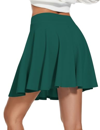WNEEDU Dam basic solid mångsidig stretchig avslappnad mini skater kjol, Mörkgrön, XXL
