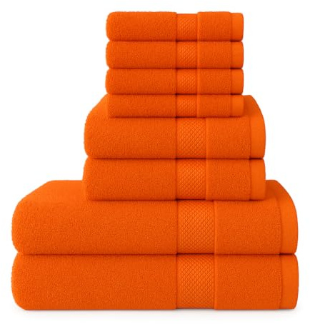 Diamond Tex 8 Piece Towel Set - 2 Bath Towels, 2 Hand Towels and 4 Washcloths Cotton Hotel Quality Super Soft and Highly Absorbent (Orange)